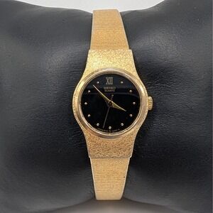 Seiko Quartz 8Y21 0029 Gold Tone Black Dial Sapphire Crystal Watch